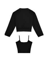 Two-Piece Sheer Drawstring Cropped Shirt