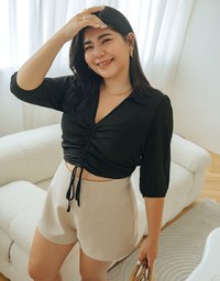 Two-Piece Sheer Drawstring Cropped Shirt