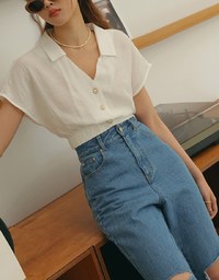 Lapel Cinched Waist Tencel Top