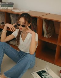 Lapel Cinched Waist Tencel Top