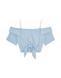 Pearl Chain Shoulder Lace-Up Top