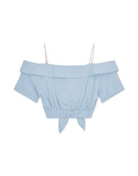 Pearl Chain Shoulder Lace-Up Top