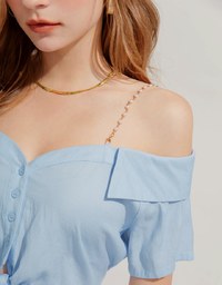 Pearl Chain Shoulder Lace-Up Top