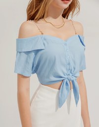 Pearl Chain Shoulder Lace-Up Top
