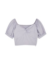 Puff Sleeve Scrunch Checkered Top