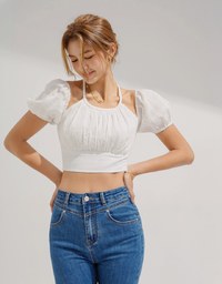Shirred Plaid Crop Top