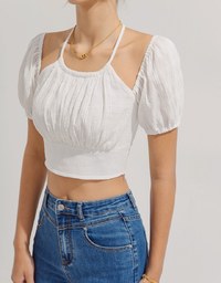 Shirred Plaid Crop Top