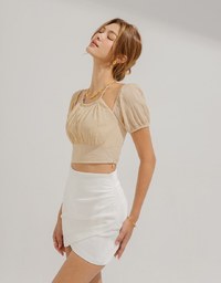 Shirred Plaid Crop Top