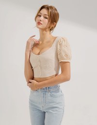 Puff-Sleeve Checked Top