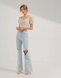 Puff-Sleeve Checked Top
