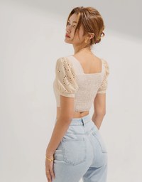 Puff-Sleeve Checked Top