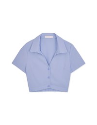 V-Neck Button-Up Crop Blouse Shirt