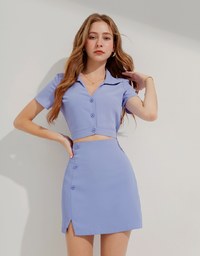 V-Neck Button-Up Crop Blouse Shirt