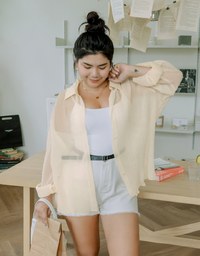 Wrinkled Sheer Blouse Shirt