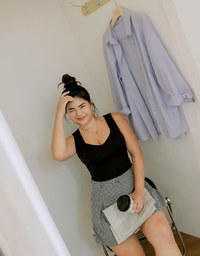 Peach Neck Silky Tank Top (With Padding)
