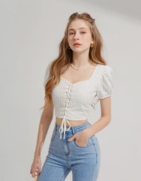Petal Lace Tie Short Sleeve Top
