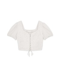 Petal Lace Tie Short Sleeve Top