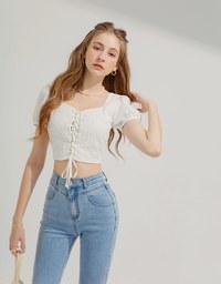 Petal Lace Tie Short Sleeve Top
