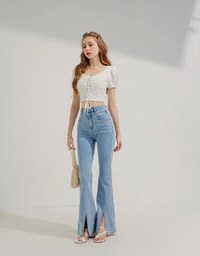Petal Lace Tie Short Sleeve Top
