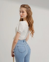 Petal Lace Tie Short Sleeve Top