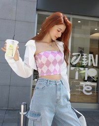 【AiR 2.0】Seamless Checkered Bra Padded Tube Top ( With Padding)