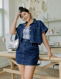Casual Chic Button Up Denim Jeans Top
