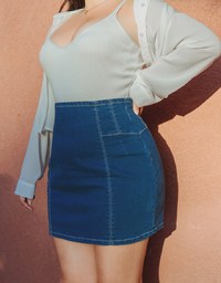 【Den!m LITE】Perfect Waistline Denim SKIRT Airy Lightweigth Fabric Extra High Waisted Slim Fit Jeans Skirt DNA