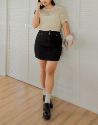 Stitched Double ButtonHigh Waisted Denim Jeans Skirt