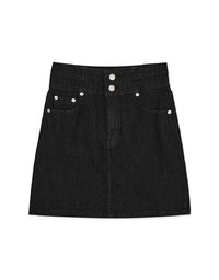 Stitched Double ButtonHigh Waisted Denim Jeans Skirt