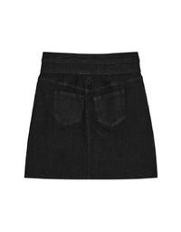 Stitched Double ButtonHigh Waisted Denim Jeans Skirt