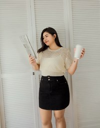 Stitched Double ButtonHigh Waisted Denim Jeans Skirt
