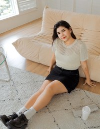 Stitched Double ButtonHigh Waisted Denim Jeans Skirt