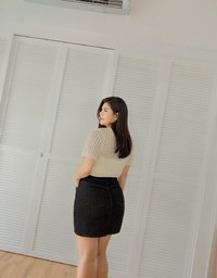 Stitched Double ButtonHigh Waisted Denim Jeans Skirt