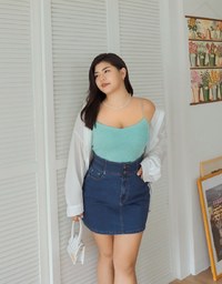 Stitched Double ButtonHigh Waisted Denim Jeans Skirt