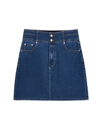 Stitched Double ButtonHigh Waisted Denim Jeans Skirt