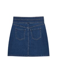 Stitched Double ButtonHigh Waisted Denim Jeans Skirt
