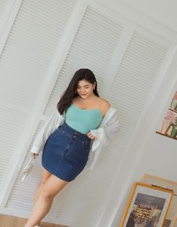 Stitched Double ButtonHigh Waisted Denim Jeans Skirt