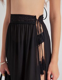 Lace Tassel Bikini Cover Wrap Skirt with Slit