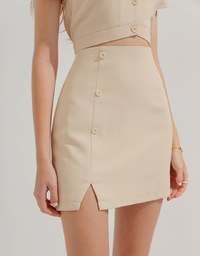 Button-Breasted SideSlit Skirt