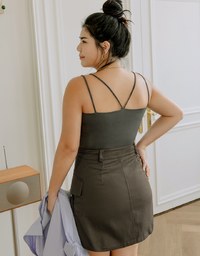 A Line High Waisted Cargo Style Skirt