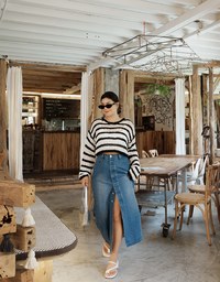 Concealed Placket Slit Denim Jeans Maxi Skirt