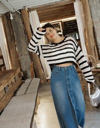 Concealed Placket Slit Denim Jeans Maxi Skirt