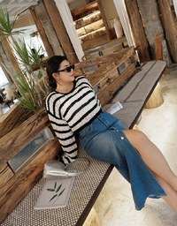 Concealed Placket Slit Denim Jeans Maxi Skirt