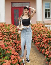 Concealed Placket Slit Denim Jeans Maxi Skirt