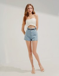 High Waisted Denim Jeans Shorts (With Belt)