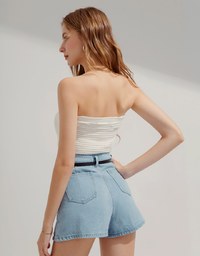 High Waisted Denim Jeans Shorts (With Belt)