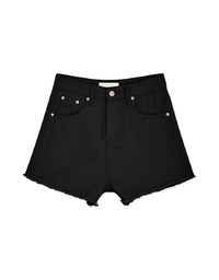 Distressed Hem High Waisted Denim Jeans Shorts