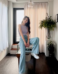 【Den!m LITE】Perfect Waistline JEANS PANTS Airy Lightweight Fabric Extra High Waisted Slimming Jeans Skirt DNA