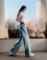 【Den!m LITE】Perfect Waistline JEANS PANTS Airy Lightweight Fabric Extra High Waisted Slimming Jeans Skirt DNA