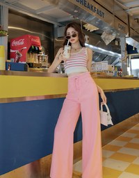 Drawstring Denim Jeans Straight Leg Pants